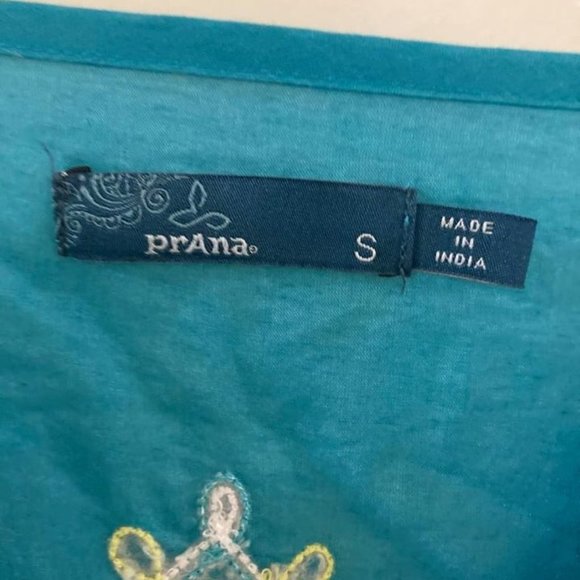 PRANA Organic cotton Embroidered V-neck Tunic. Teal blue. Size S - Picture 2 of 7
